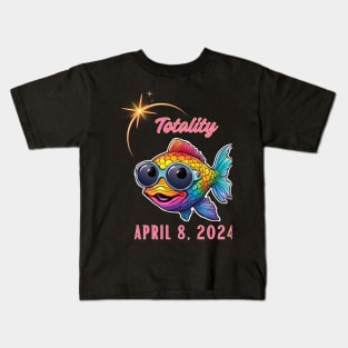 Totality April 8, 2024 Cute Solar Eclipse Fish Kids T-Shirt